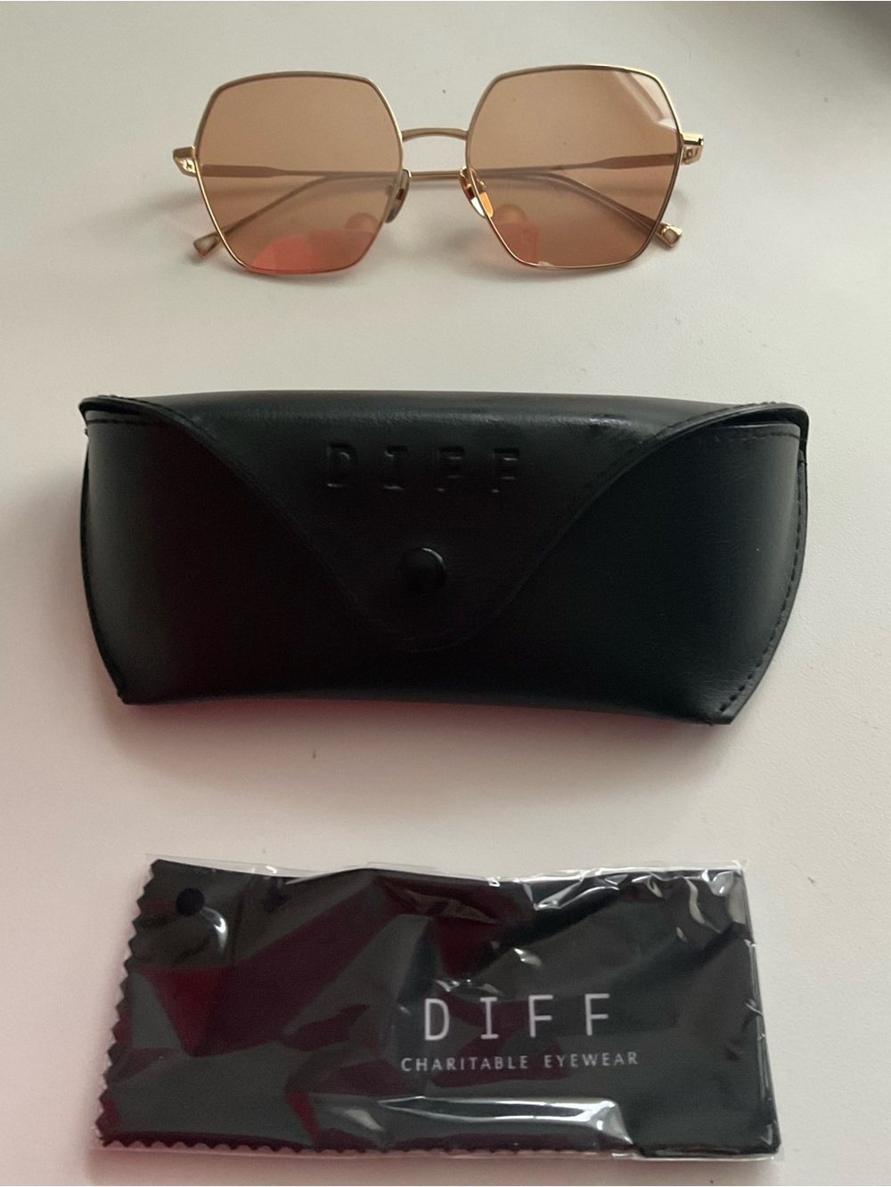 Diff Eyewear Gold Frame Sunglasses with Pink-Tinted Lenses